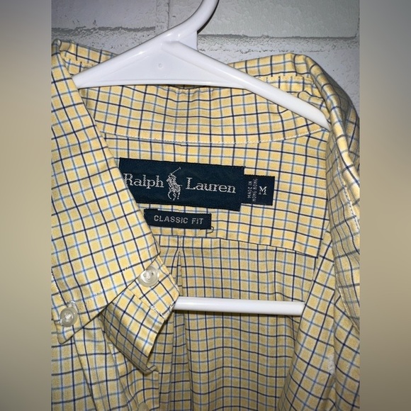 Ralph Lauren Men’s Classic Fit Medium Yellow checkered button down Long Sleeve - Picture 8 of 9